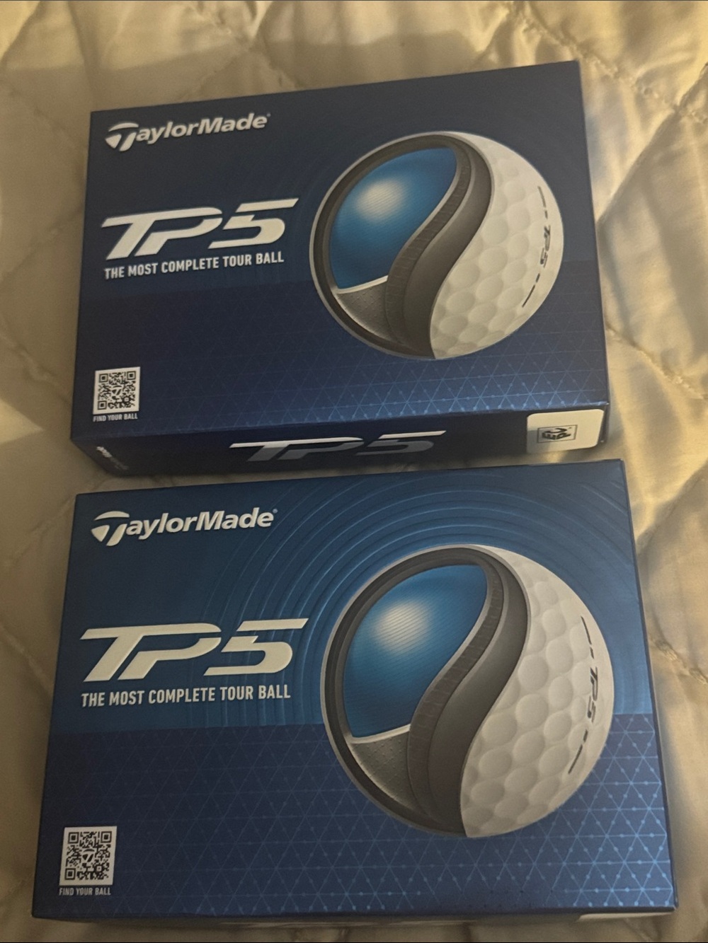 TaylorMade TP5 Golf Ball Boxes - Blue and White 2 boxes 12 balls per box 24 ball
